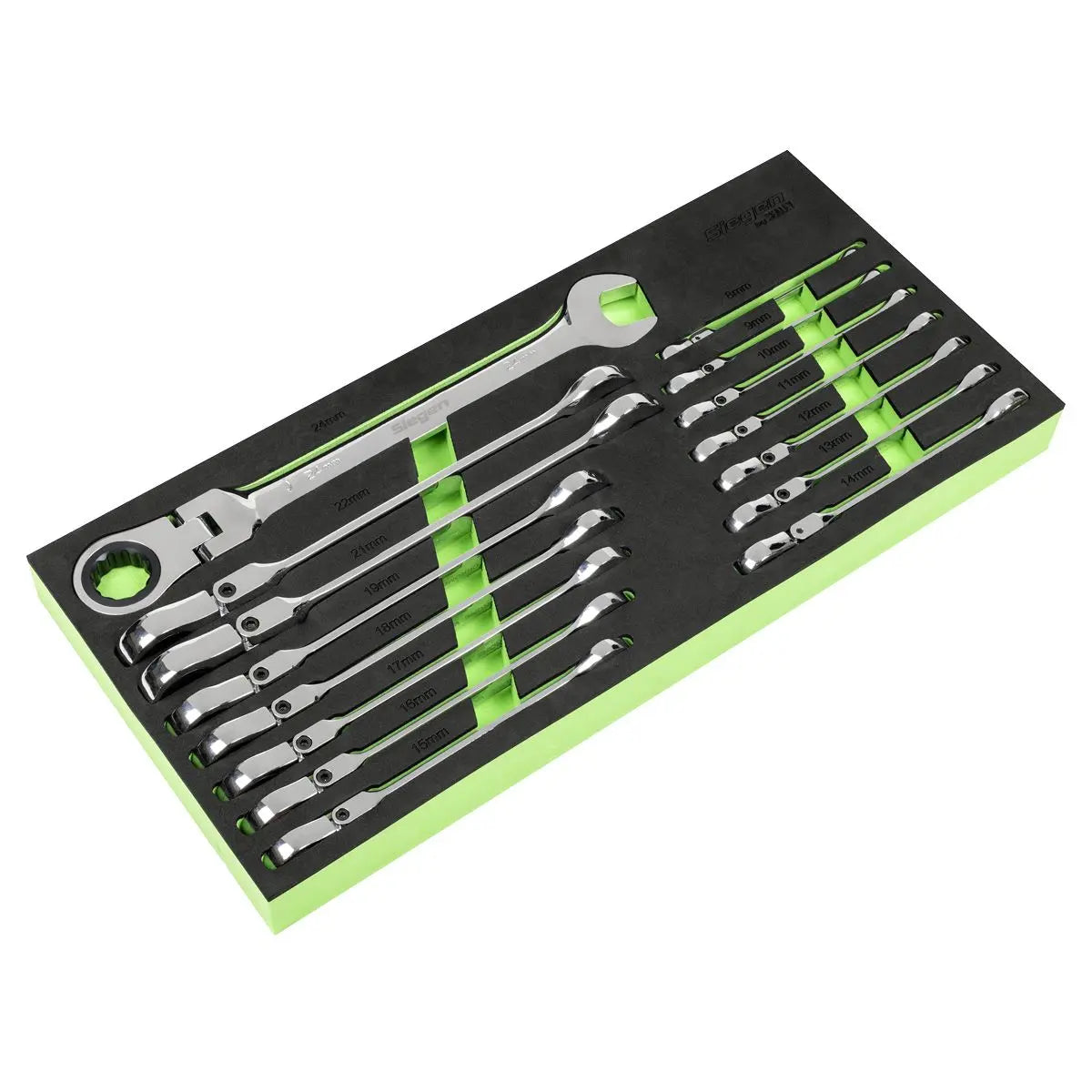 Siegen by Sealey Flexi-Head Combination Ratchet Spanner Set 15pc  White Rose Tools