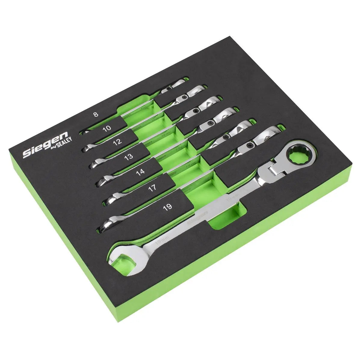 Siegen by Sealey Flexi-Head Combination Ratchet Spanner Set 7pc 
