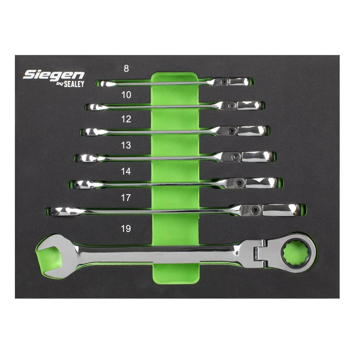 Siegen by Sealey Flexi-Head Combination Ratchet Spanner Set 7pc 