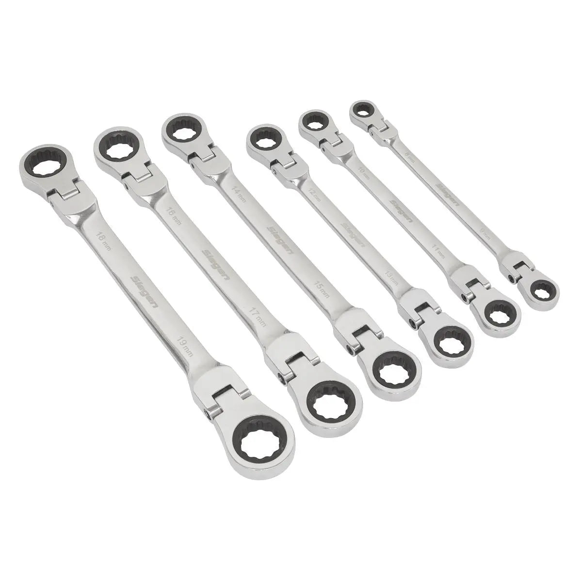 Siegen by Sealey Flexi-Head Double End Ratchet Ring Spanner Set 6pc Metric 