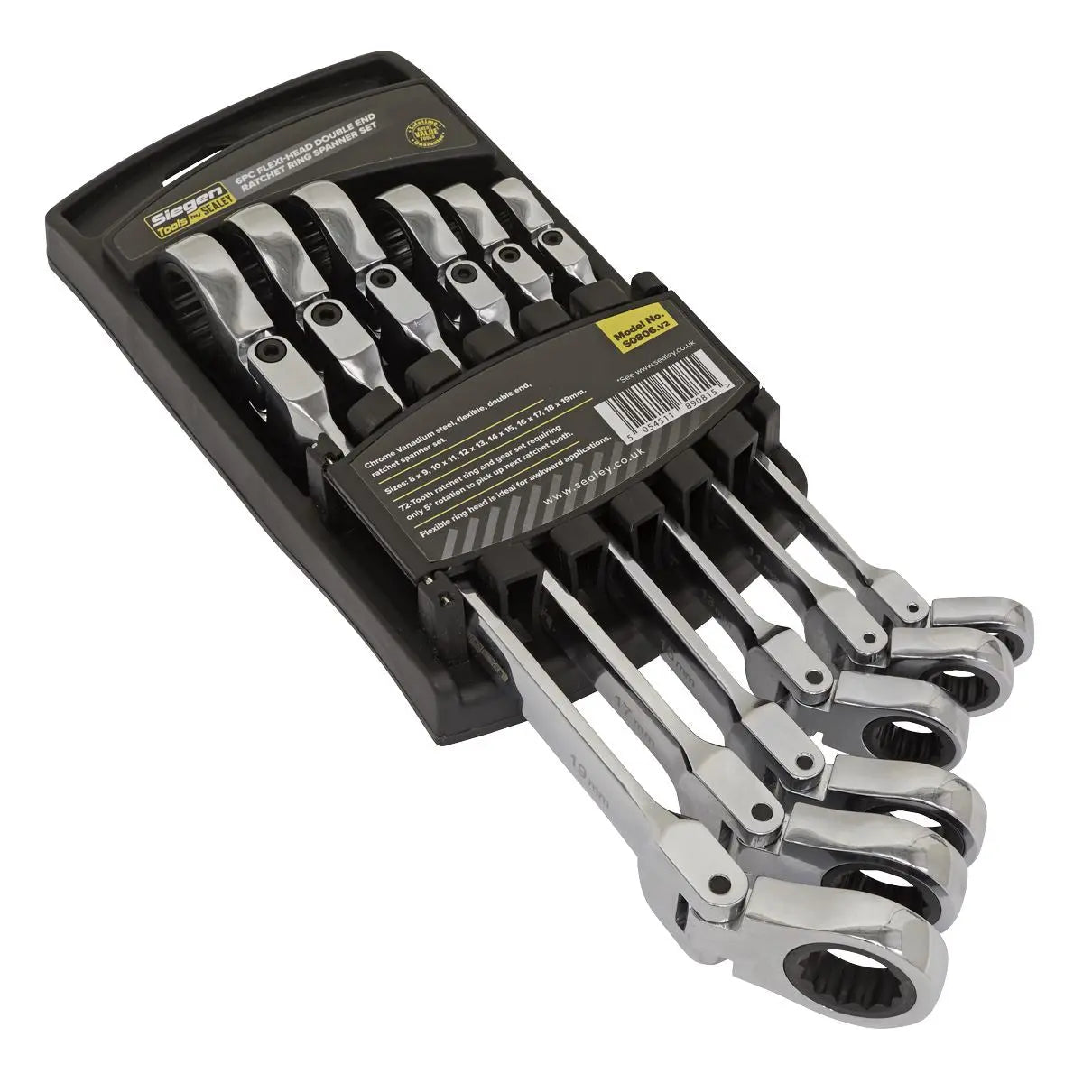Siegen by Sealey Flexi-Head Double End Ratchet Ring Spanner Set 6pc Metric 