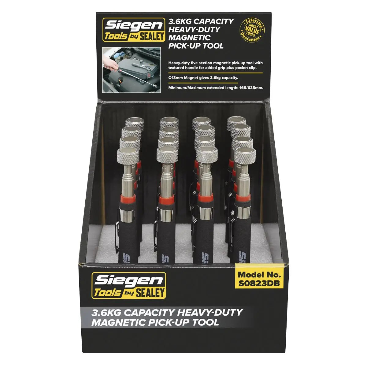 Siegen by Sealey Heavy-Duty Magnetic Pick-Up Tool 3.6kg Capacity Display Box of 16 