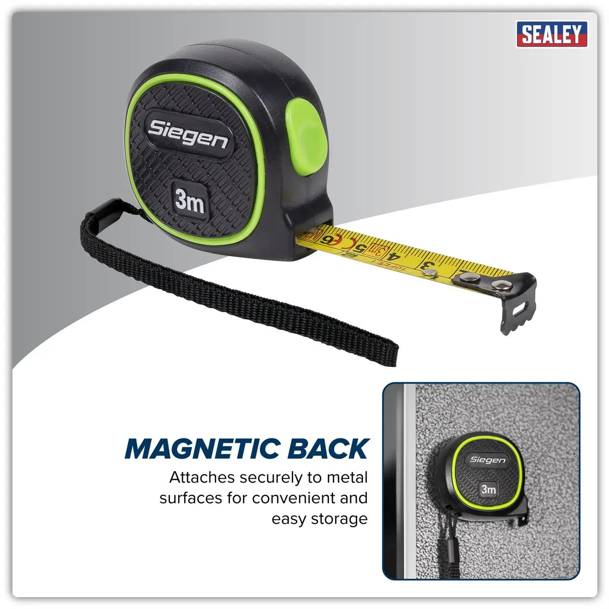 Siegen by Sealey Metric/Imperial Auto Lock Tape Measure 3m(10ft) x 16mm  White Rose Tools