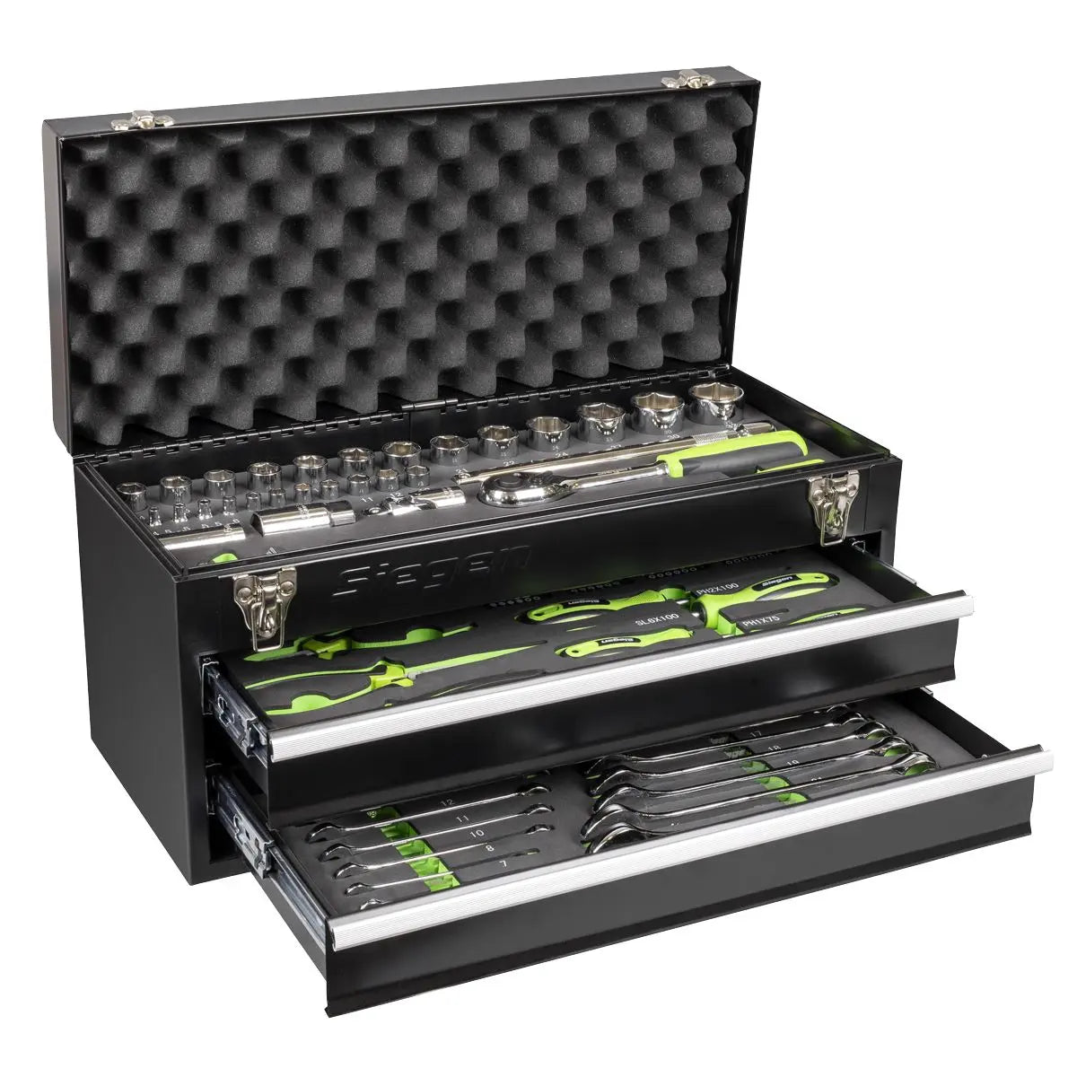 Siegen by Sealey Portable Tool Chest 2 Drawer with 90pc Tool Kit  White Rose Tools