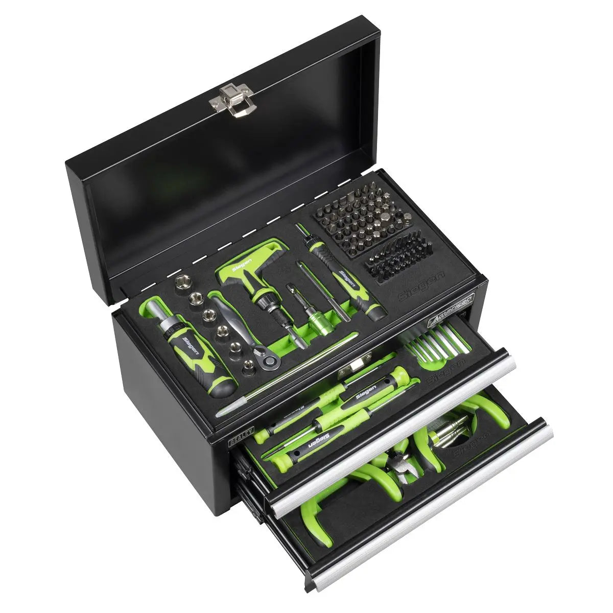 Siegen by Sealey Siegen Mini Toolbox 2 Drawer with 111pc Tool Kit  White Rose Tools