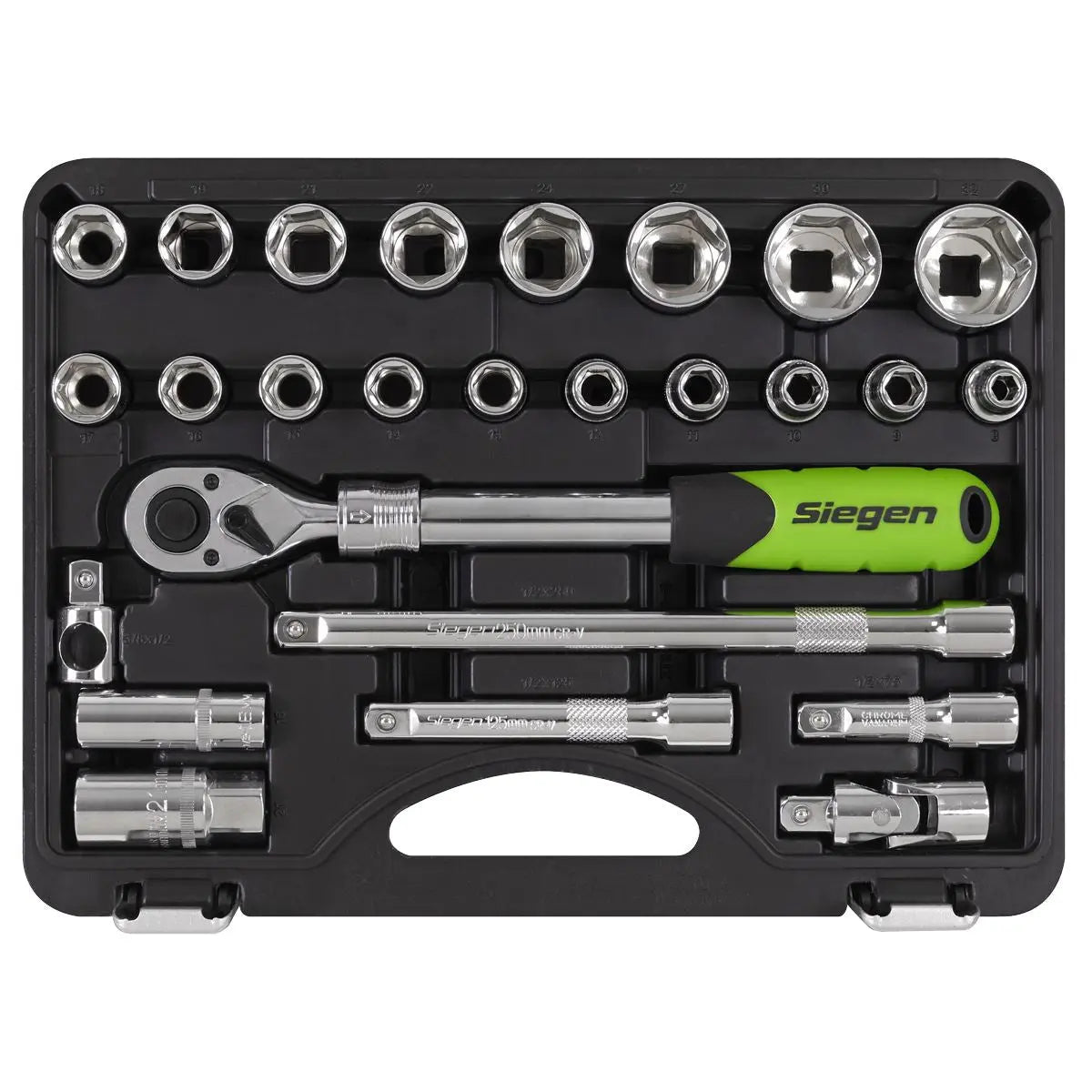 Siegen by Sealey Socket Set Extendable Ratchet 1/2"Sq Drive 26pc  White Rose Tools