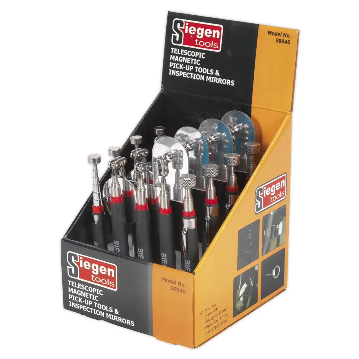Siegen by Sealey Telescopic Magnetic Pick-Up Tools & Inspection Mirrors - Display Box of 20 