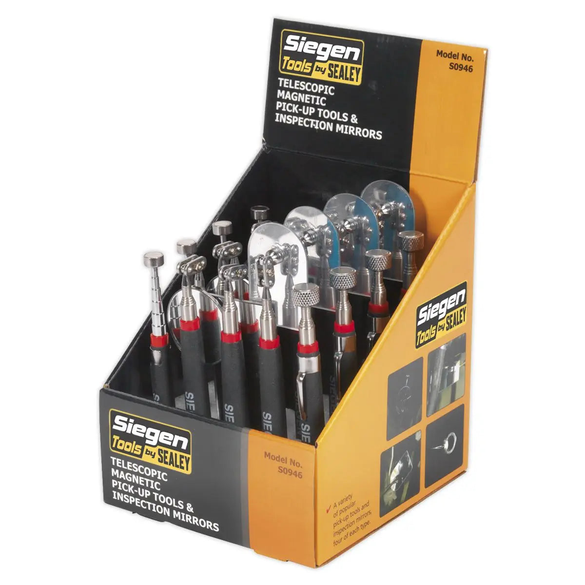 Siegen by Sealey Telescopic Magnetic Pick-Up Tools & Inspection Mirrors - Display Box of 20 