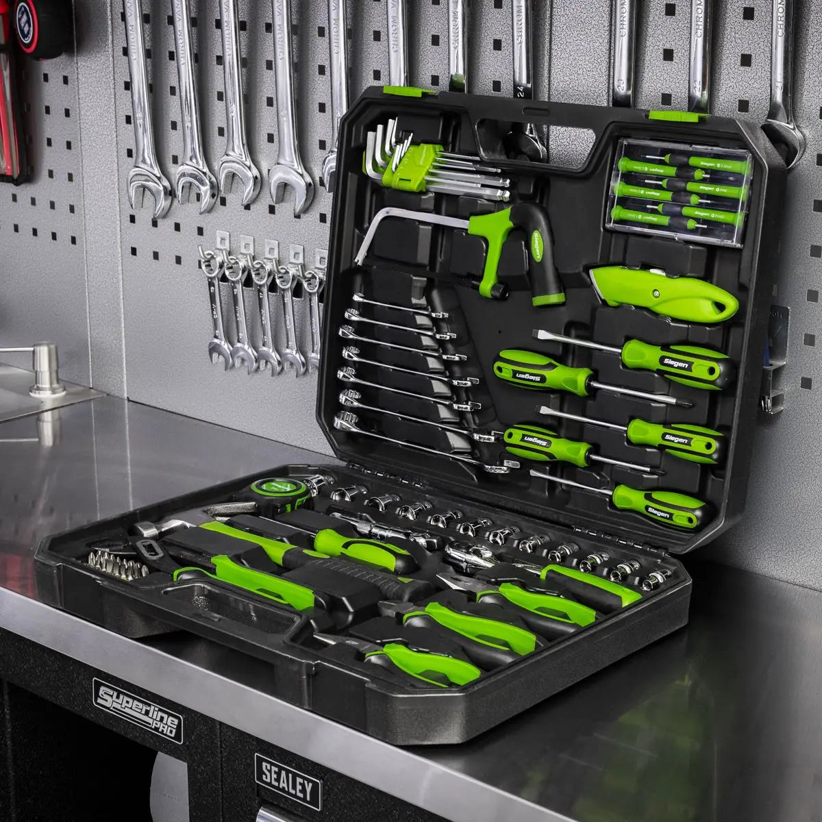 Siegen by Sealey Tool Kit 84 Piece 3/8" Drive Sockets Spanners Screwdrivers Pliers Hacksaw 