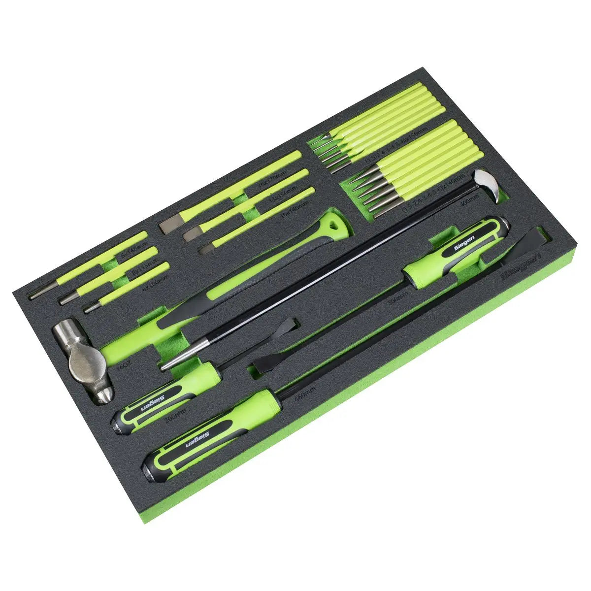 Siegen by Sealey Tool Tray with Pry Bar, Hammer & Punch Set 23pc  White Rose Tools