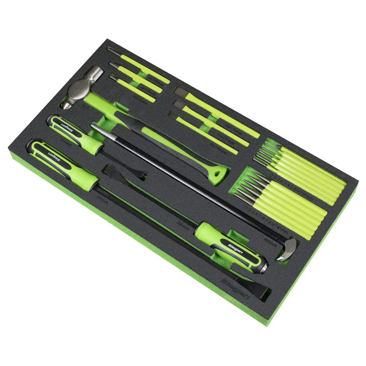 Siegen by Sealey Tool Tray with Pry Bar, Hammer & Punch Set 23pc  White Rose Tools