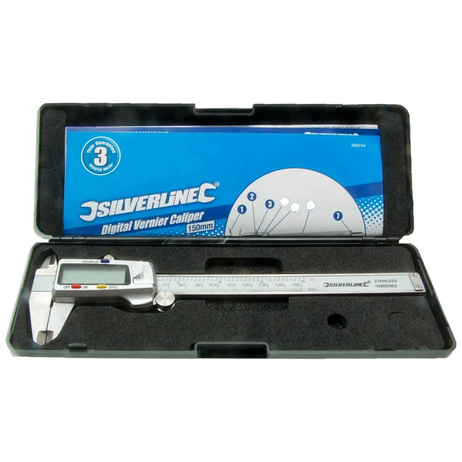 Silverline 0-150mm Digital Vernier Caliper Internal External Depth Measure 