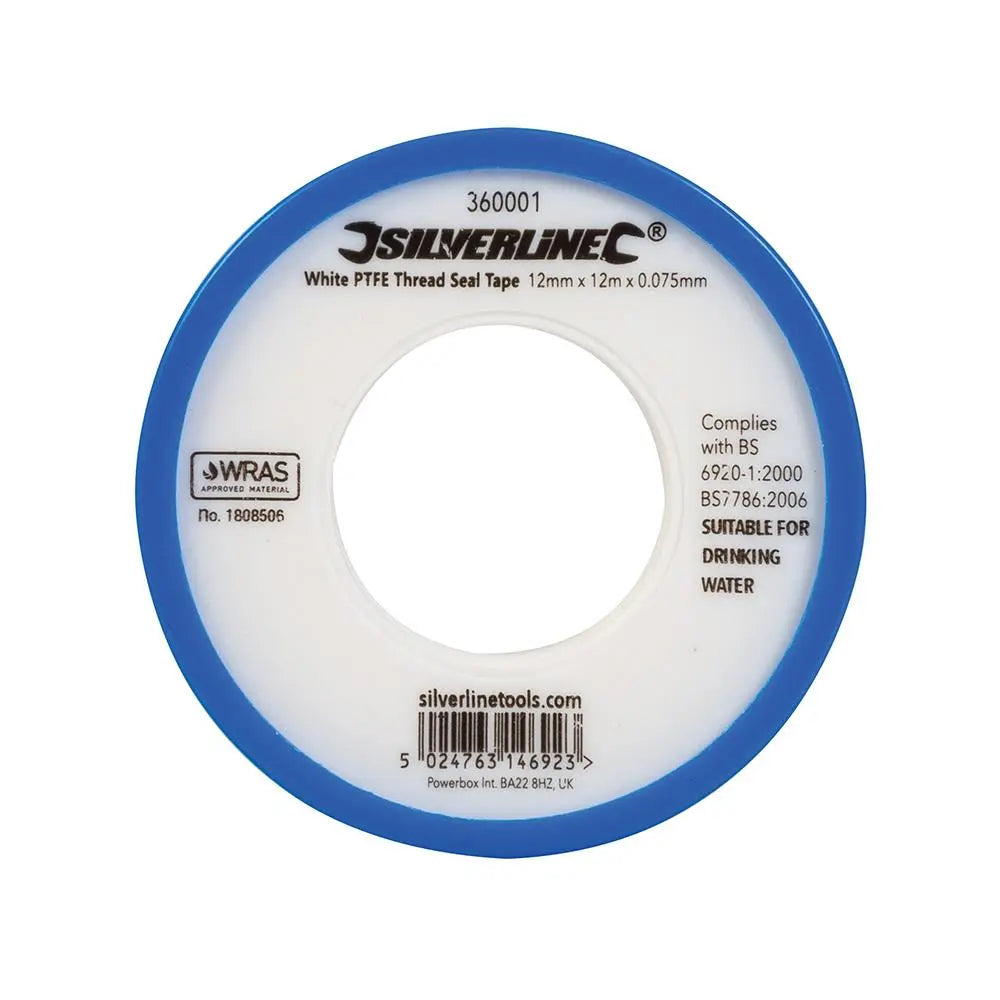 Silverline 1 Roll White PTFE Thread Seal Tap Water Plumbing 12mm x 12m 