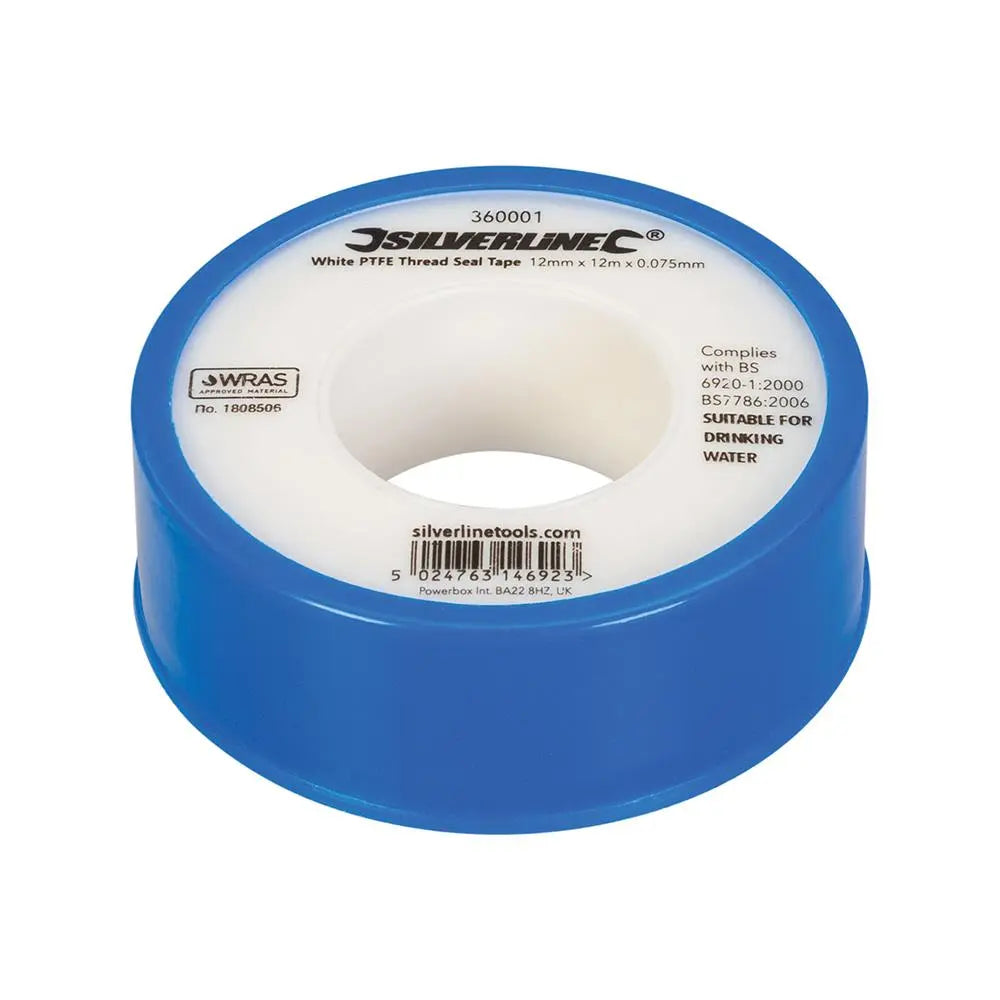 Silverline 1 Roll White PTFE Thread Seal Tap Water Plumbing 12mm x 12m 