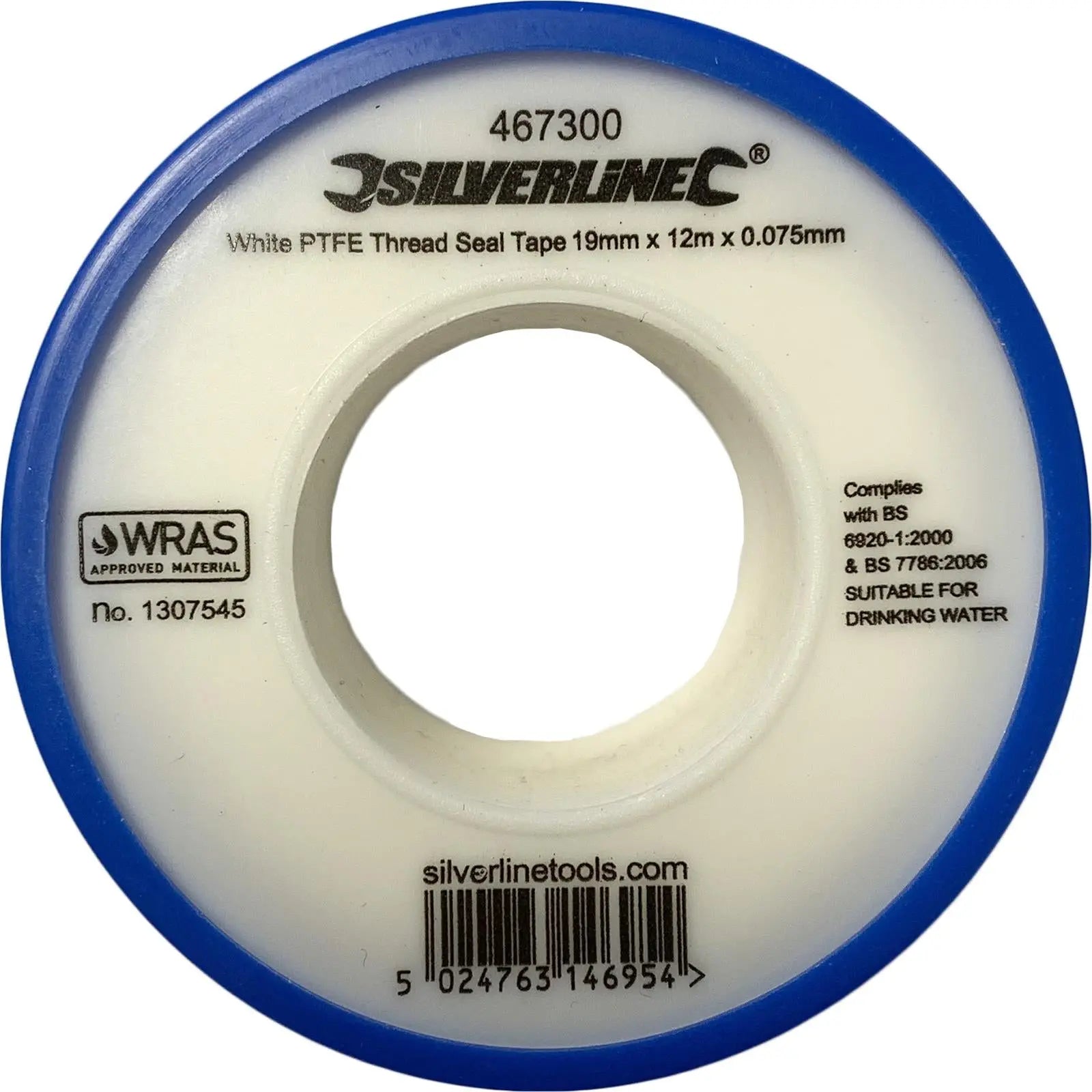 Silverline 1 Roll White PTFE Thread Seal Tap Water Plumbing 19mm x 12m 