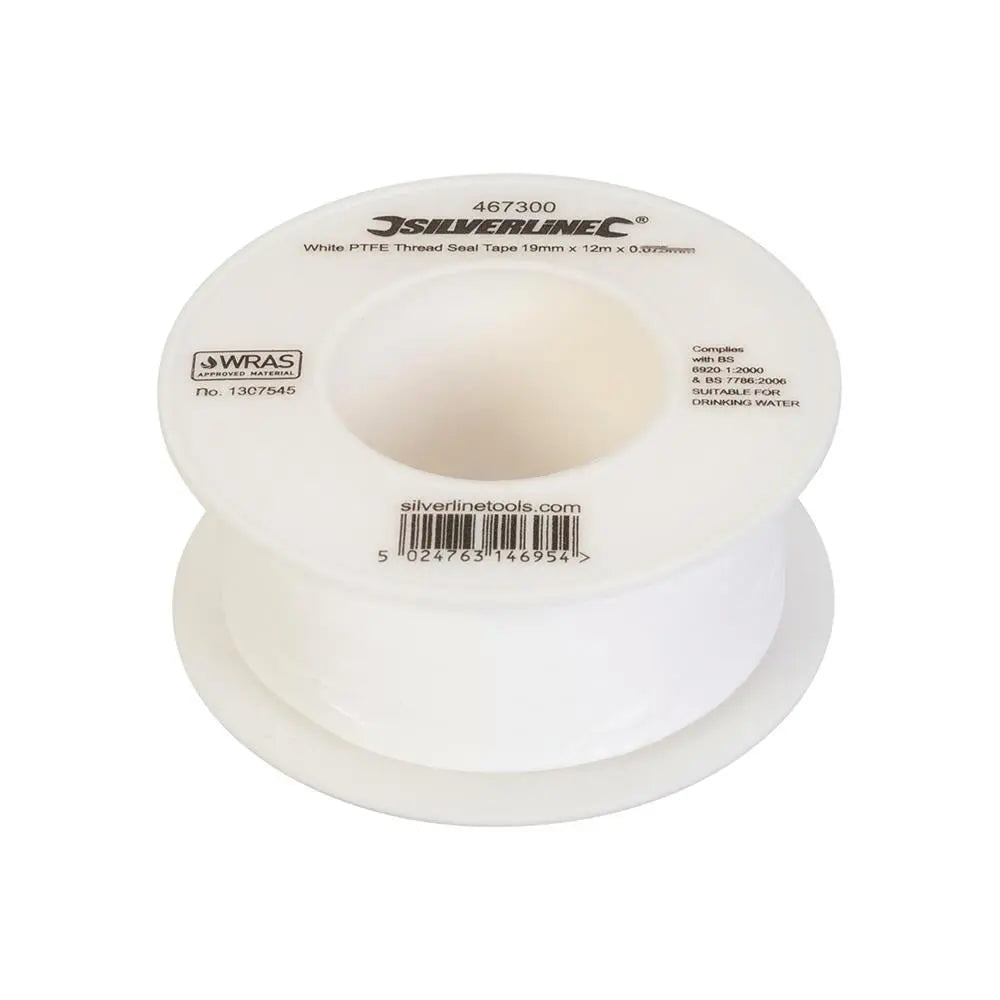Silverline 1 Roll White PTFE Thread Seal Tap Water Plumbing 19mm x 12m 