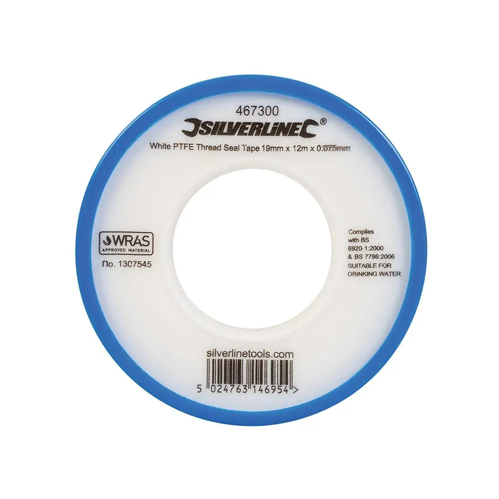 Silverline 1 Roll White PTFE Thread Seal Tap Water Plumbing 19mm x 12m 
