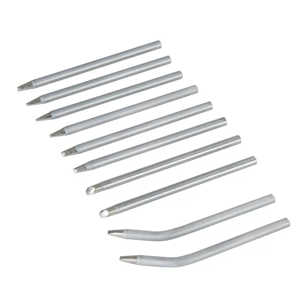 Silverline 10 Piece Soldering Iron Tips Set 15 & 25W Electronics Bent Pointed Chisel 
