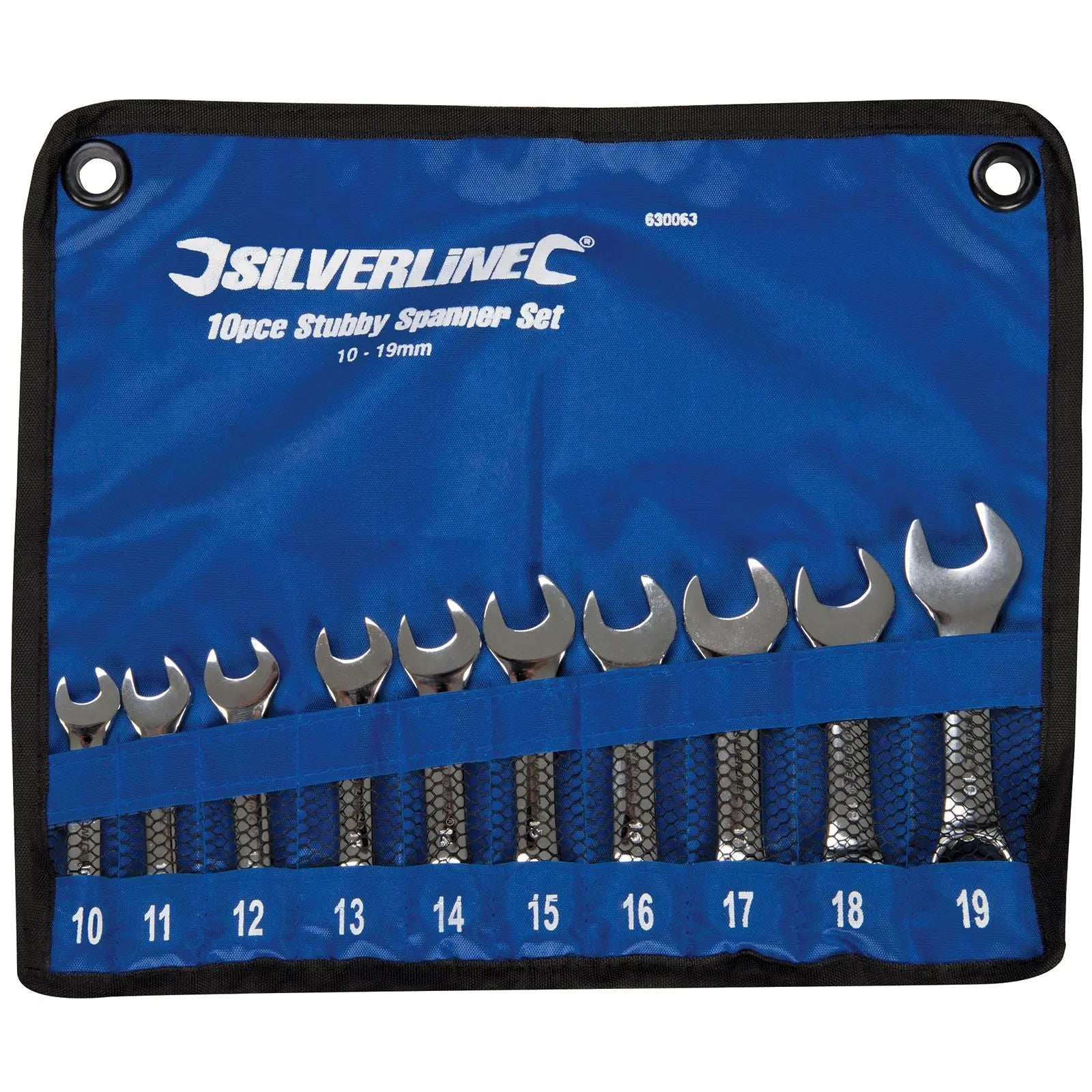 Silverline 10 Piece Stubby Spanner Set Open Bi-Hexagonal Wrench Engineering 