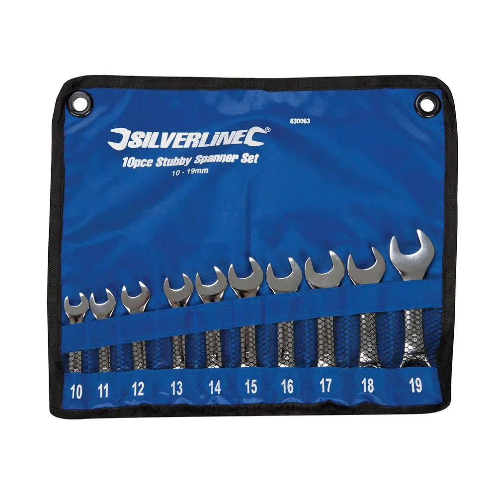 Silverline 10 Piece Stubby Spanner Set Open Bi-Hexagonal Wrench Engineering 
