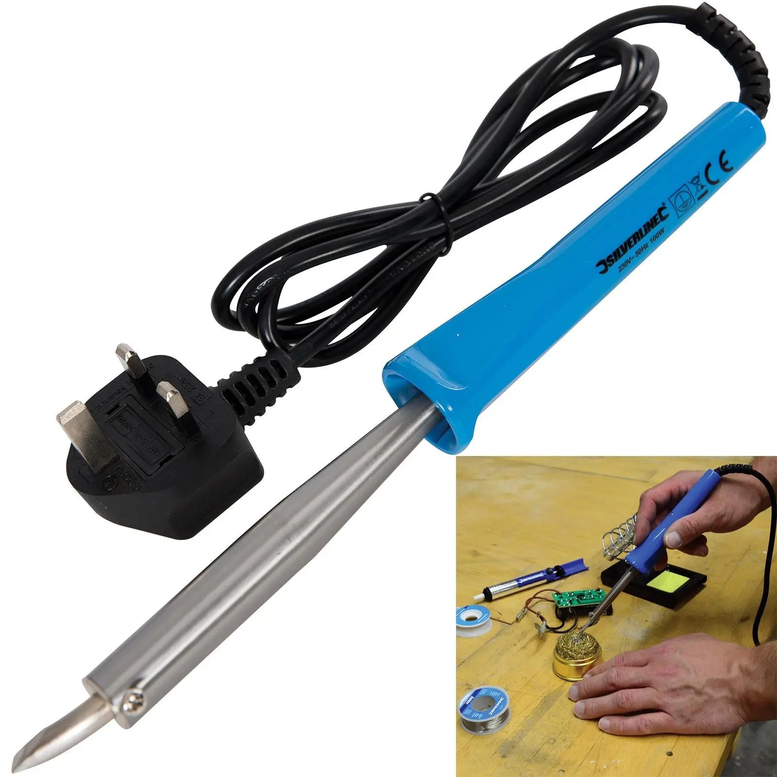 Silverline 100W Soldering Iron Electrician Cables Automotive 500-550°C 