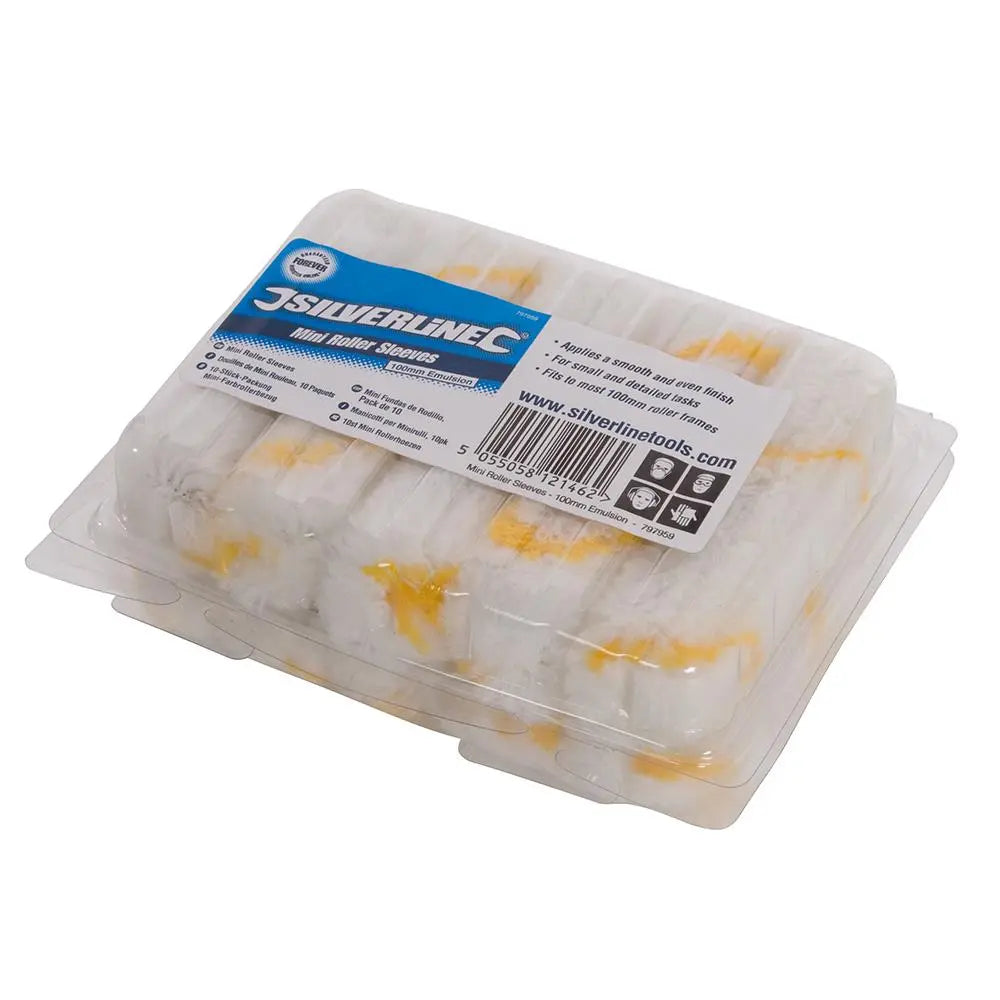 Silverline 100mm Mini Roller Sleeves 10pk Emulsion 797959  White Rose Tools