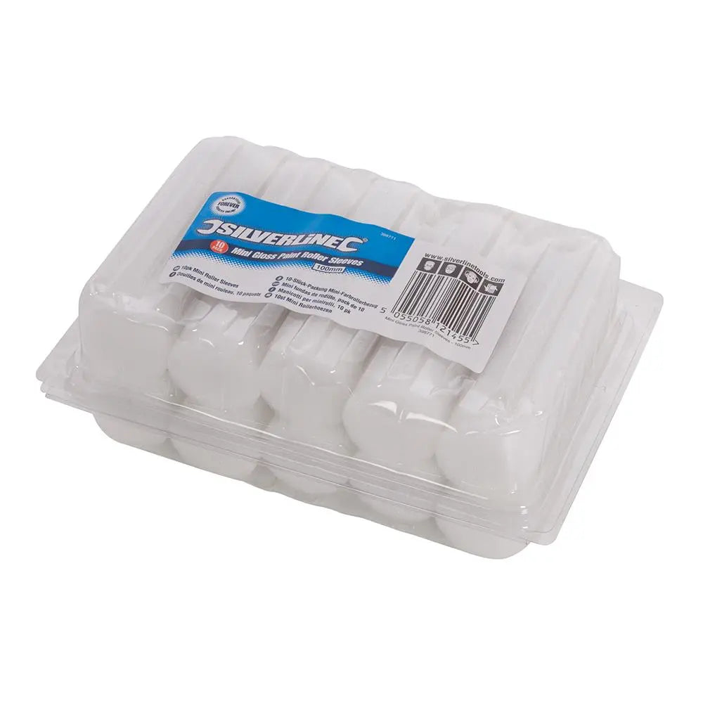 Silverline 100mm Mini Roller Sleeves 10pk Gloss 398771  White Rose Tools