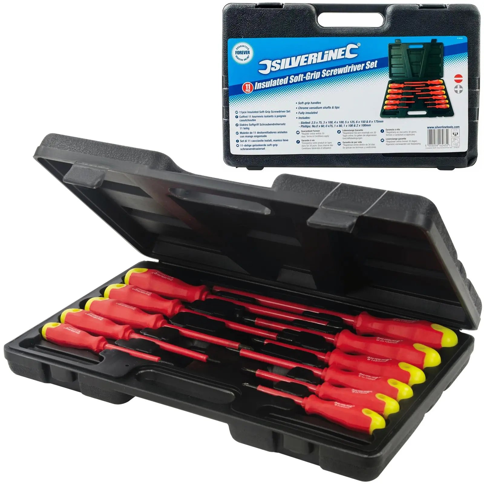 Silverline 11 Piece Insulated Screwdriver Set Slotted Phillips Chrome Vanadium Shafts 