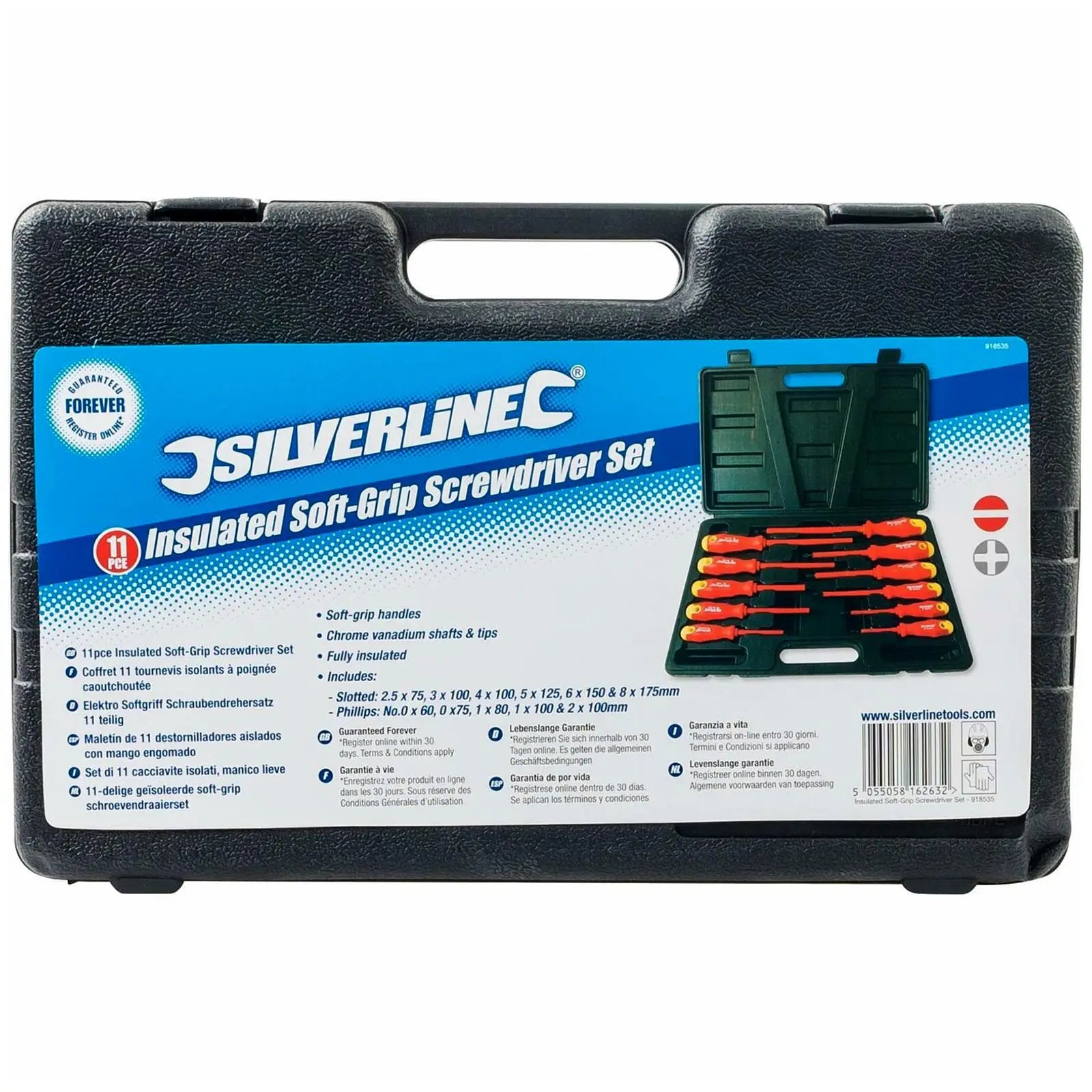 Silverline 11 Piece Insulated Screwdriver Set Slotted Phillips Chrome Vanadium Shafts 