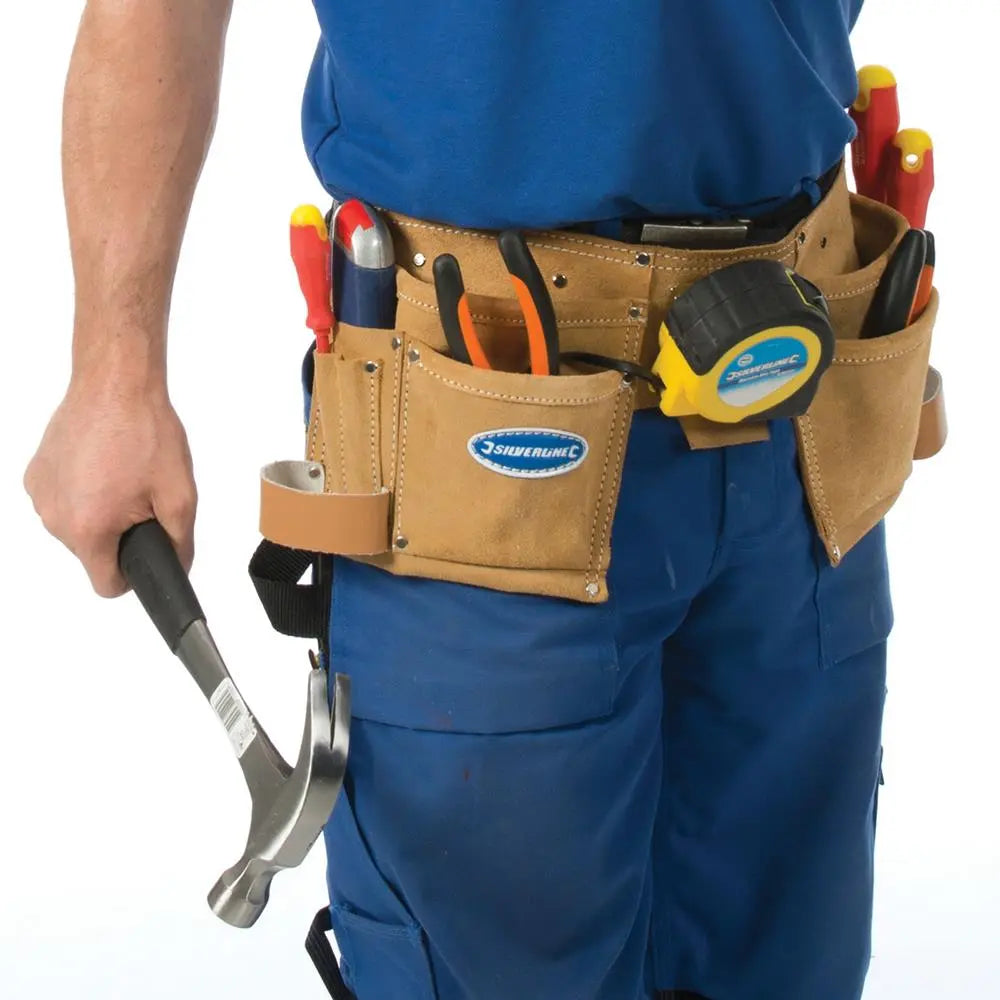 Silverline 11 Pocket Double Pouch Tool Belt Hammer Tape Holder Work DIY 