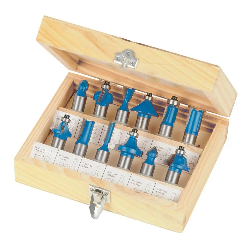 Silverline 12 Piece 1/2" Drive TCT Router Bit Set Cutter Straight Flush Trim Cove 