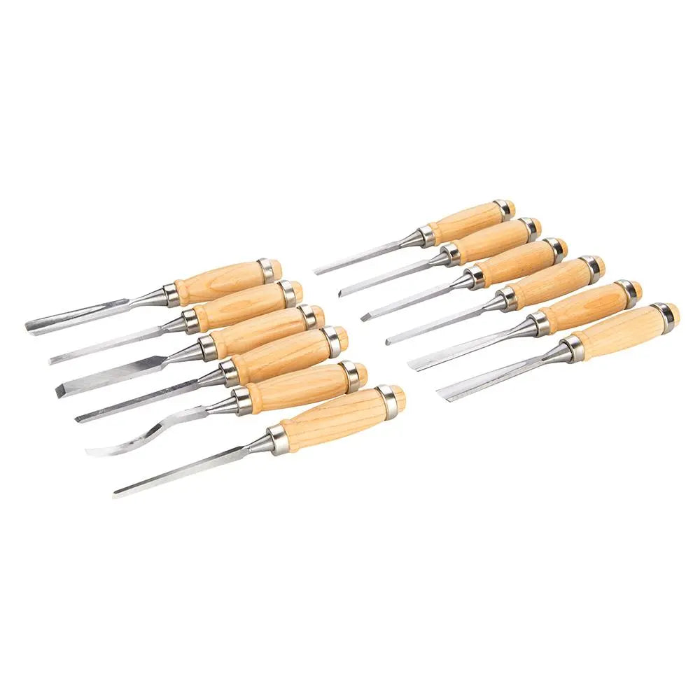 Silverline 12 Piece 200mm Precision Wood Carving Chisels Woodwork 