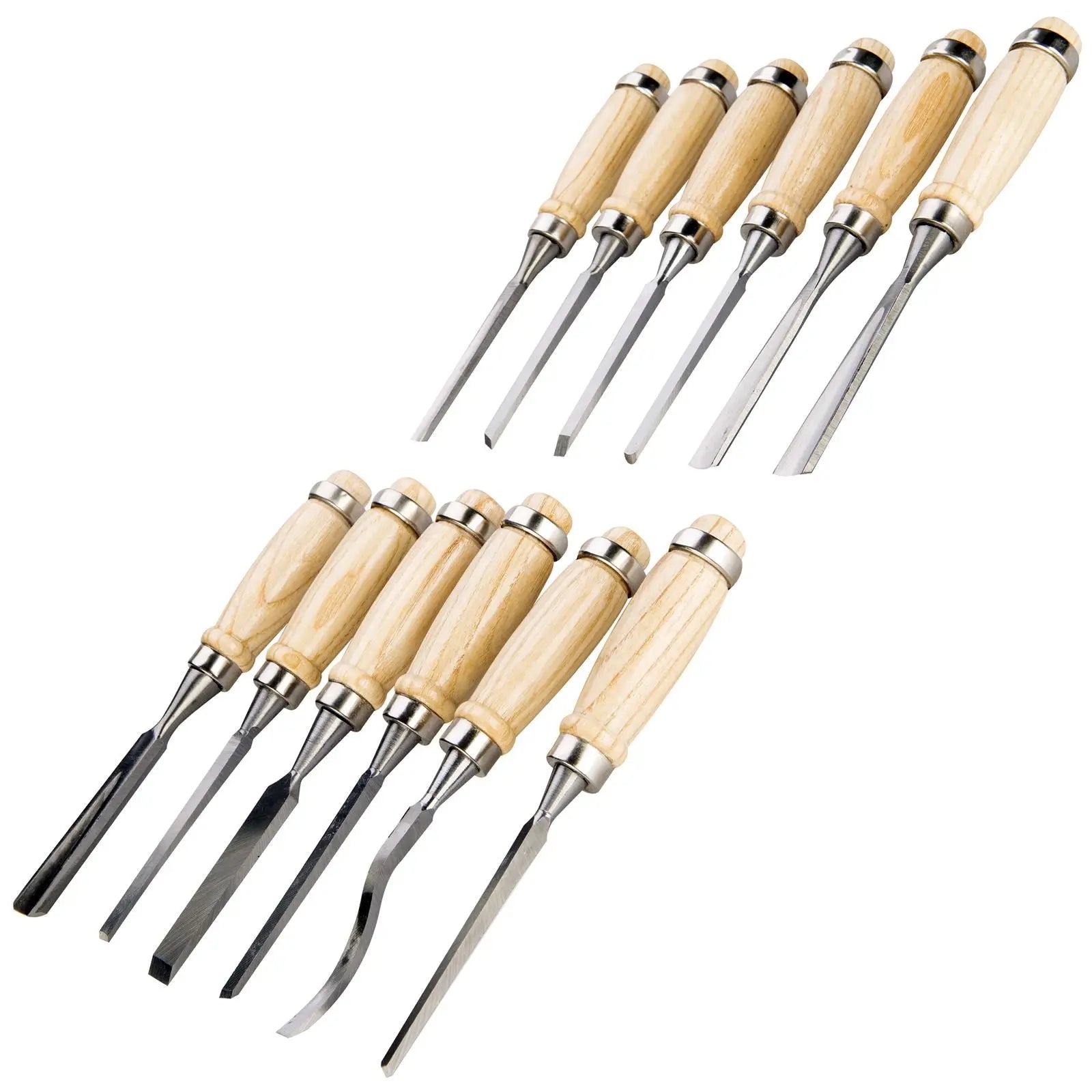 Silverline 12 Piece 200mm Precision Wood Carving Chisels Woodwork 