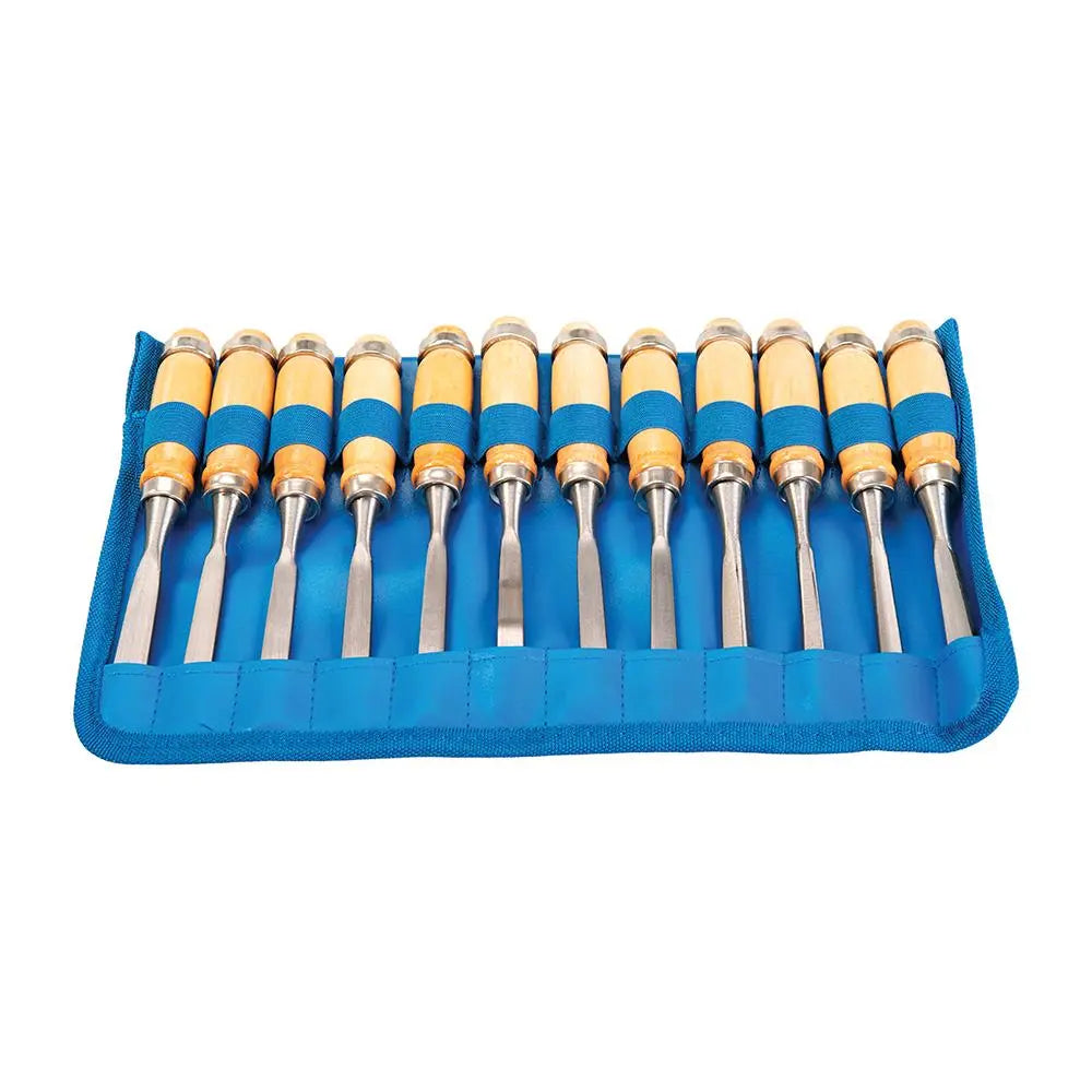 Silverline 12 Piece 200mm Precision Wood Carving Chisels Woodwork 