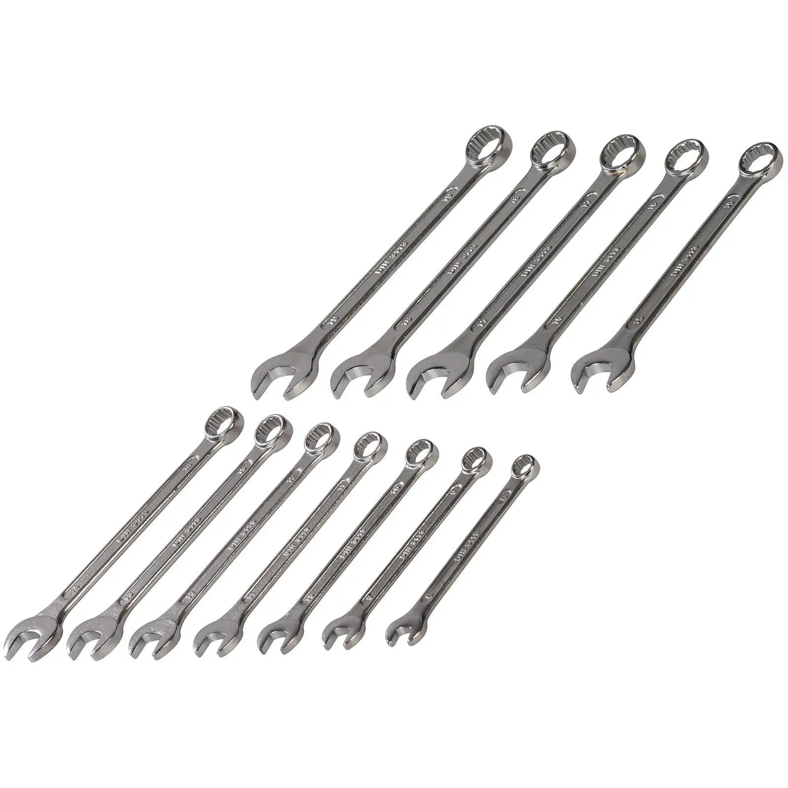 Silverline 12 Piece Combination Spanner Set 8-19mm Open End Hex Storage Rack 