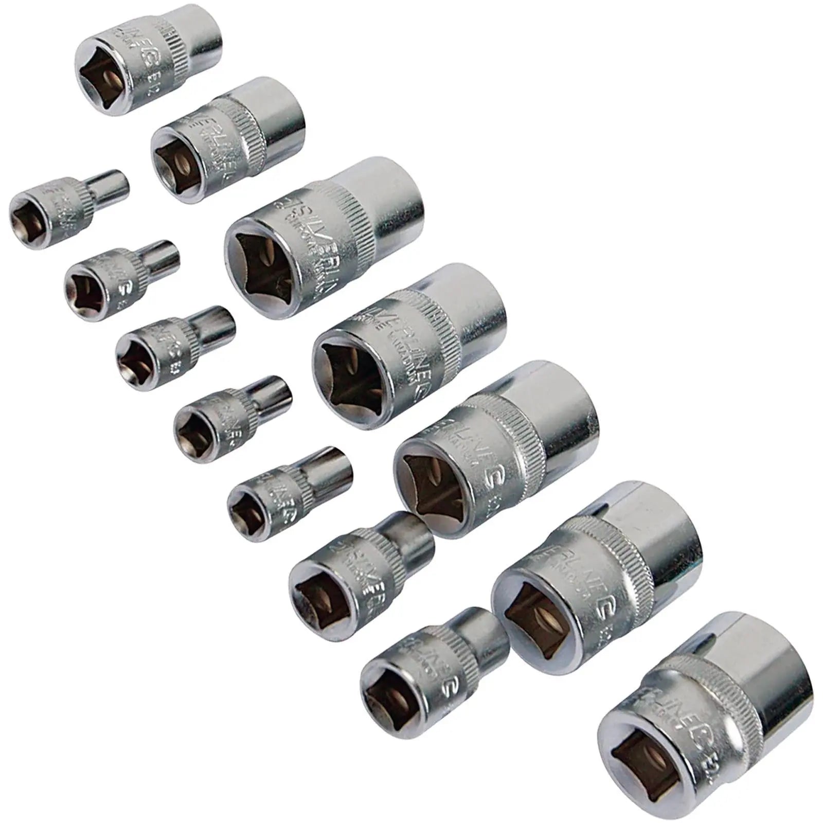 Silverline 14 Piece Torx External Socket Set E4-E24 1/4" 3/8" 1/2" Drive 14pc  White Rose Tools