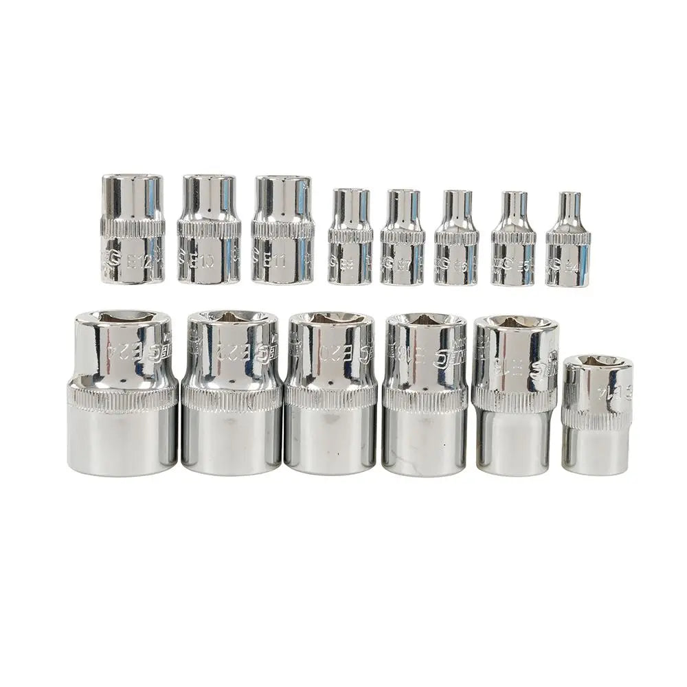 Silverline 14 Piece Torx External Socket Set E4-E24 1/4" 3/8" 1/2" Drive 14pc  White Rose Tools