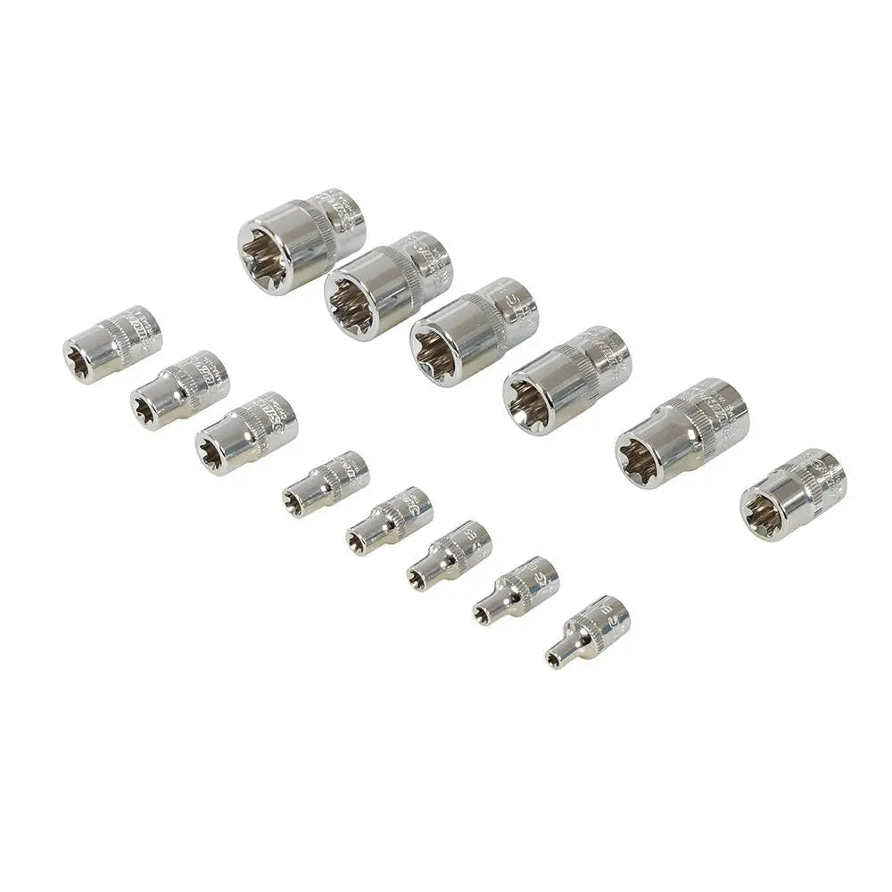 Silverline 14 Piece Torx External Socket Set E4-E24 1/4" 3/8" 1/2" Drive 14pc  White Rose Tools