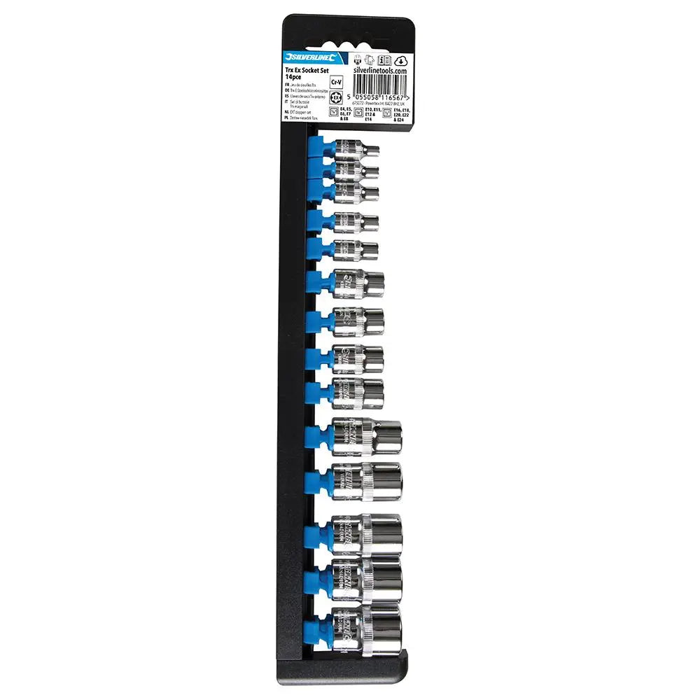 Silverline 14 Piece Torx External Socket Set E4-E24 1/4" 3/8" 1/2" Drive 14pc  White Rose Tools
