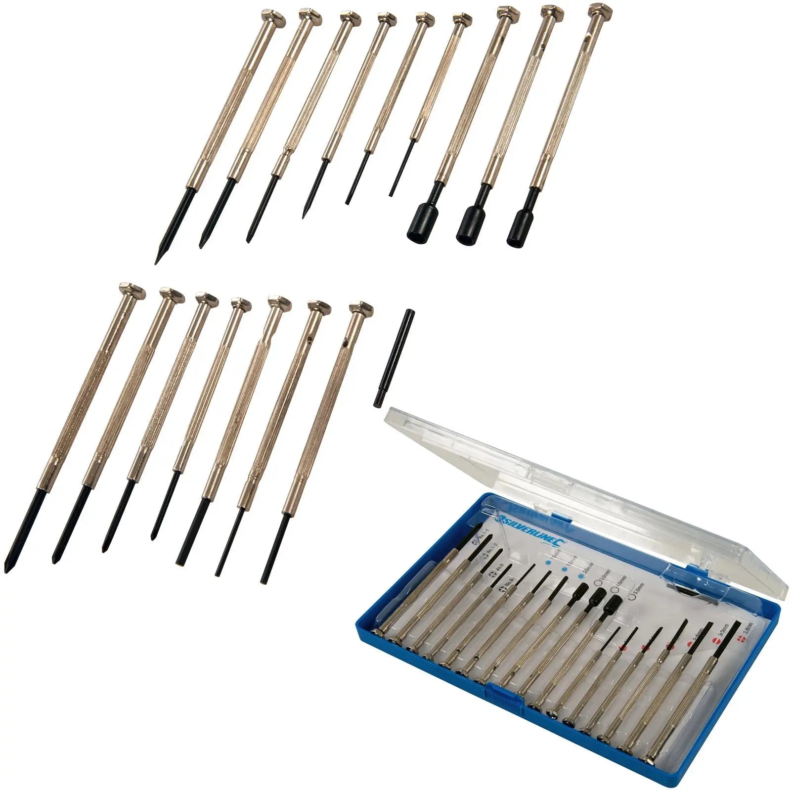 Silverline 16 Piece Jewellers Screwdriver Set Phillips Slotted Hex Nut Driver 