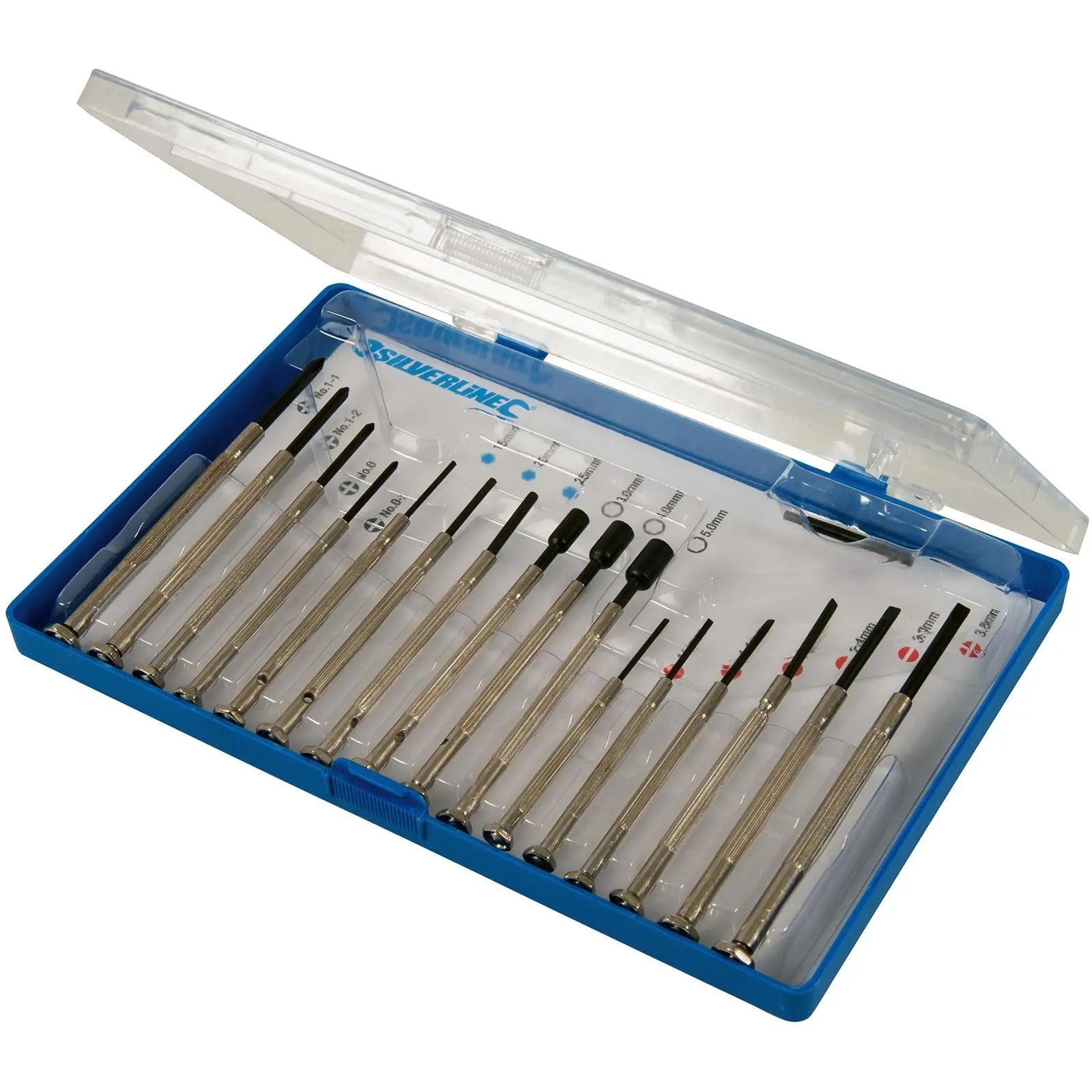 Silverline 16 Piece Jewellers Screwdriver Set Phillips Slotted Hex Nut Driver 