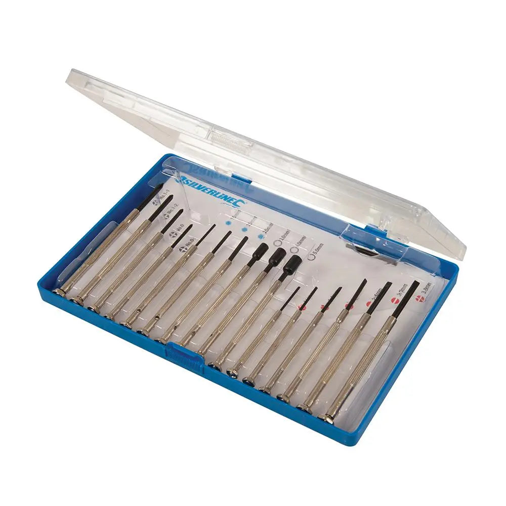 Silverline 16 Piece Jewellers Screwdriver Set Phillips Slotted Hex Nut Driver 