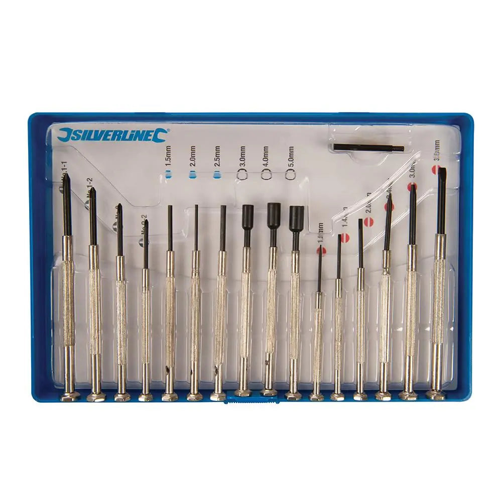 Silverline 16 Piece Jewellers Screwdriver Set Phillips Slotted Hex Nut Driver 
