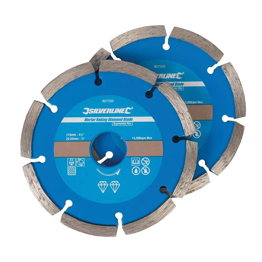 Silverline 2 Piece Segmented Mortar Rake Diamond Blade Cutting Angle Grinder 