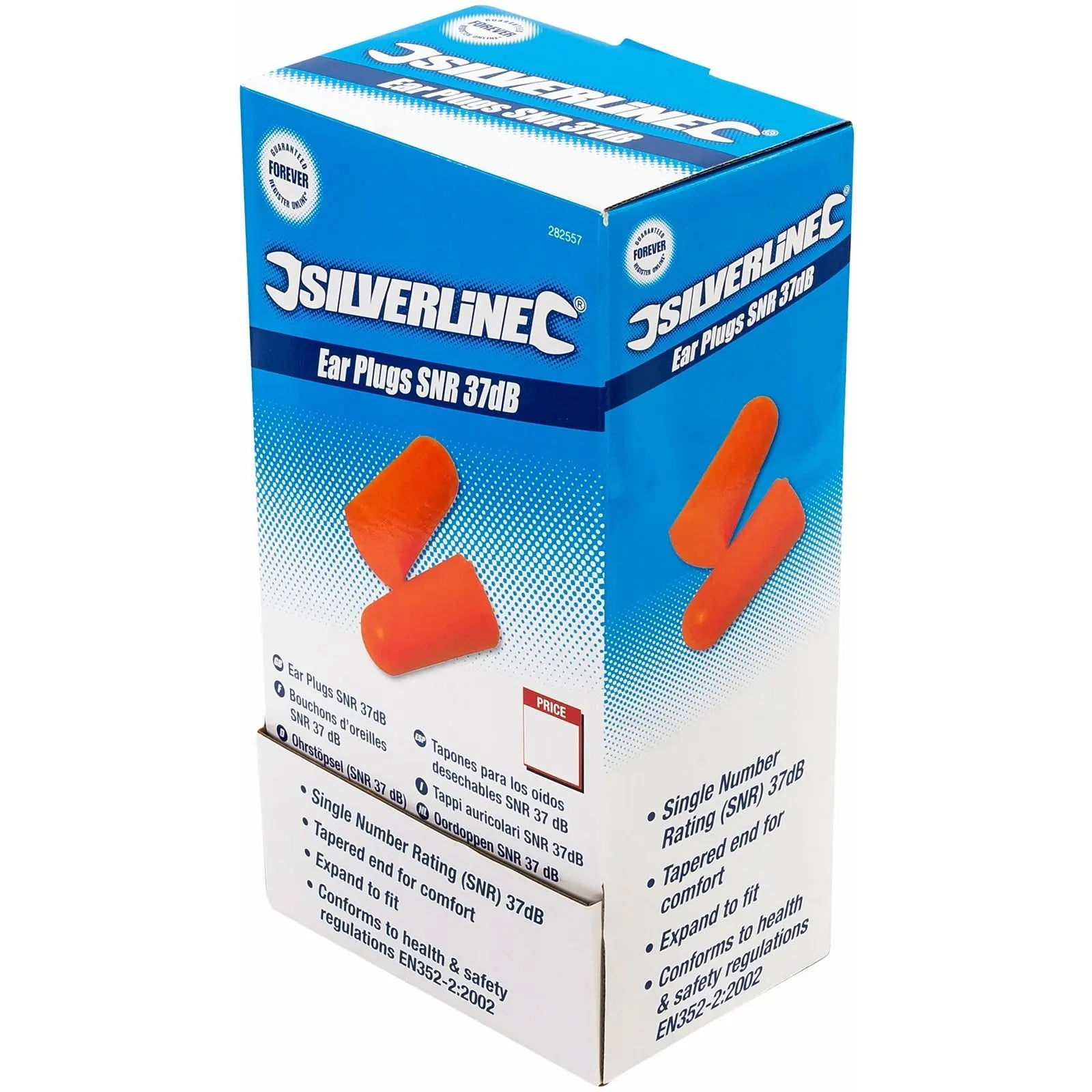 Silverline 200pk Of 2 Piece Ear Plugs SNR 37 dB Disposable Hygienic Hearing Protection  White Rose Tools