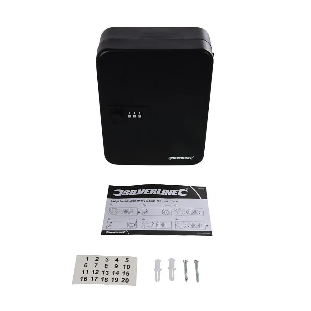 Silverline 3-Digit Combination 20-Key Cabinet 200 x 160 75mm 542519  White Rose Tools