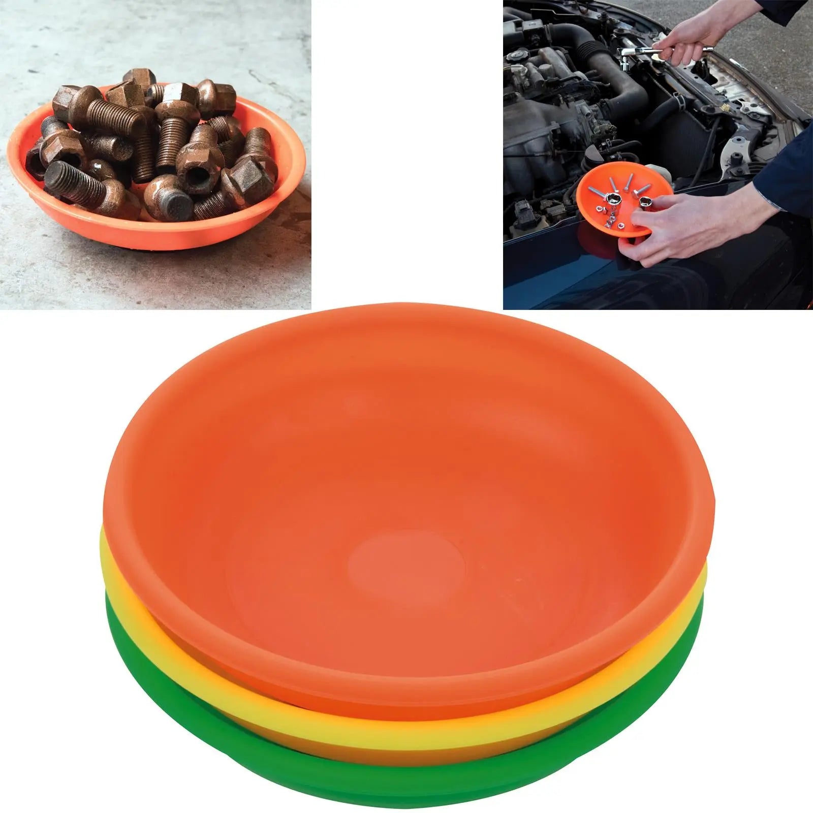 Silverline 3 Piece Hi-Vis Magnetic Bowls Parts Trays Storage Dish Bowl 