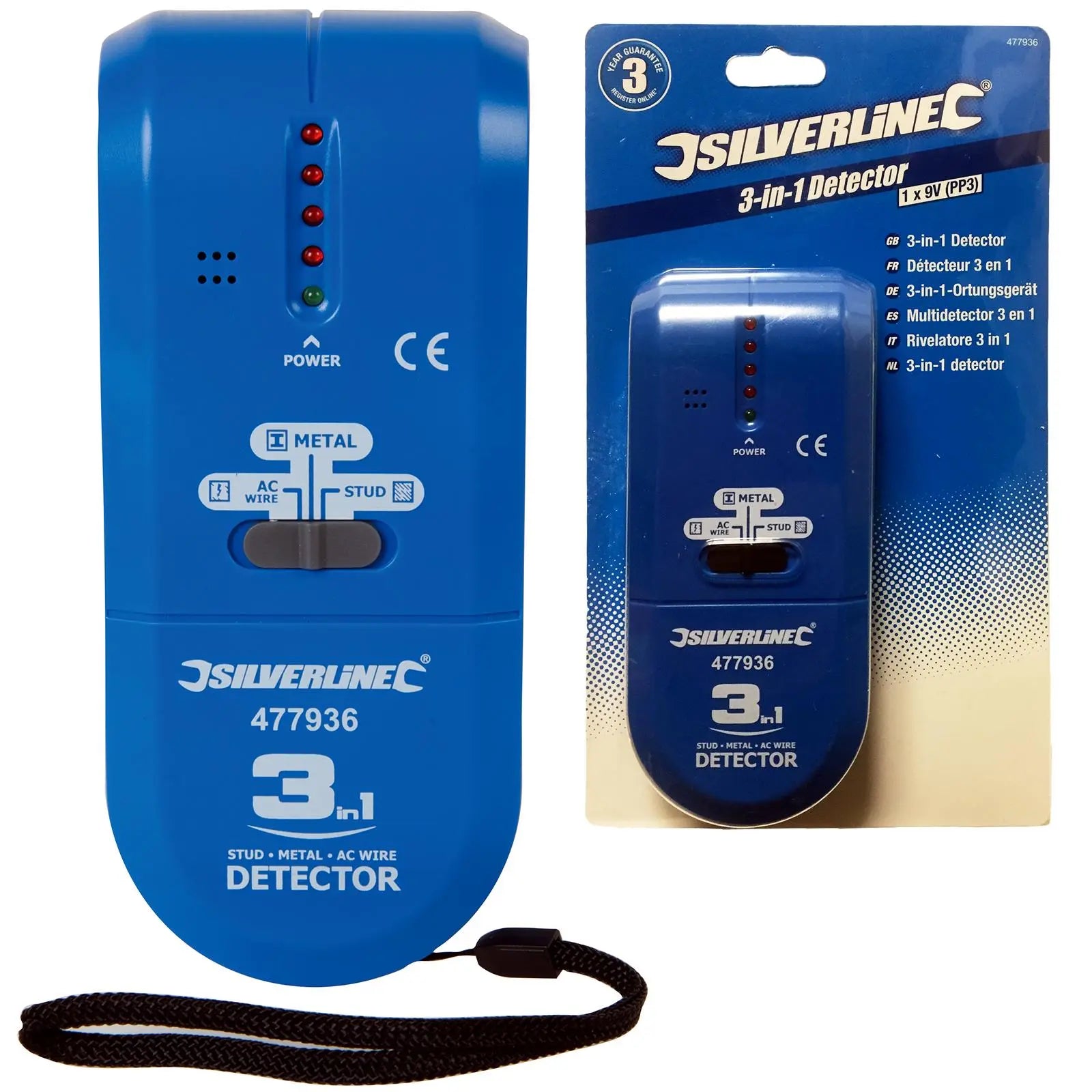Silverline 3 in 1 Detector Volt Stud Metal Live AC Wire Joist Tester 