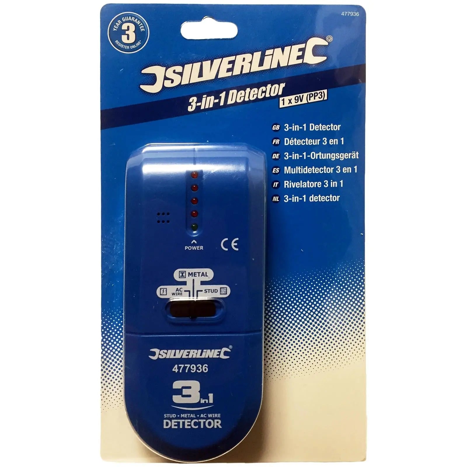 Silverline 3 in 1 Detector Volt Stud Metal Live AC Wire Joist Tester 
