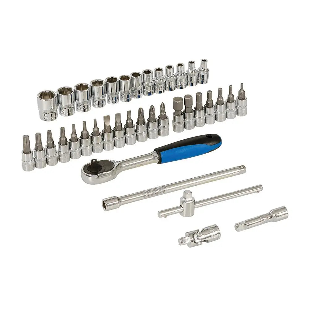 Silverline 38 Piece 1/4" Drive Metric Socket Wrench Set Extension Bar Ratchet Handle 